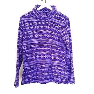 Columbia Fleece Fair Isle Print Fold Over Turtleneck Pullover size Medium